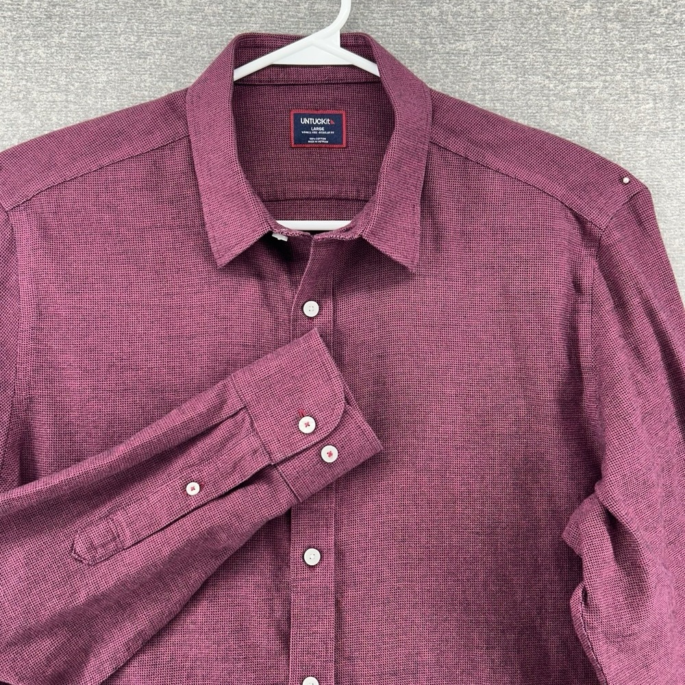 UNTUCKit Veneto Shirt Men Size Large Burgundy Long Sleeve Button‎ Up Casual